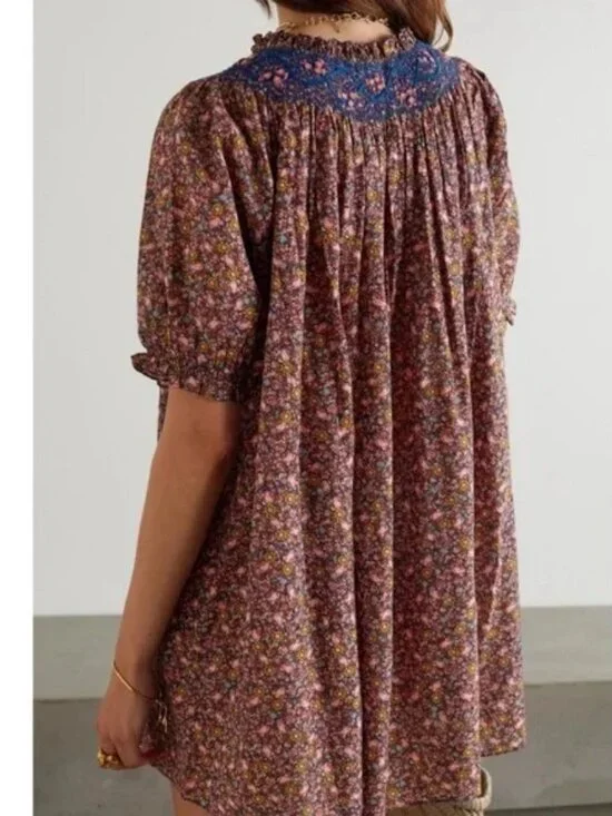 Womens Doen Odessa (Item- 25) Smocked Floral Multicolor Mini Shift Dress S - Picture 2 of 12